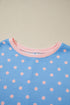 Corded Ribbed Polka Dot Cuffed Short Sleeve Top