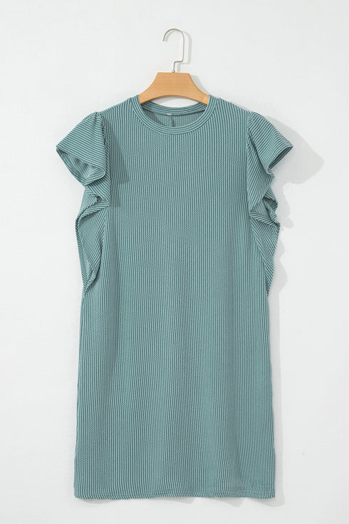 Corded Ruffle Sleeve Crew Neck Shift Mini Dress