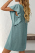 Corded Ruffle Sleeve Crew Neck Shift Mini Dress