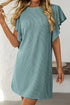 Corded Ruffle Sleeve Crew Neck Shift Mini Dress