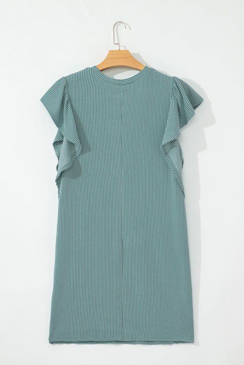Corded Ruffle Sleeve Crew Neck Shift Mini Dress