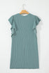 Corded Ruffle Sleeve Crew Neck Shift Mini Dress