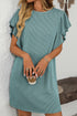 Corded Ruffle Sleeve Crew Neck Shift Mini Dress