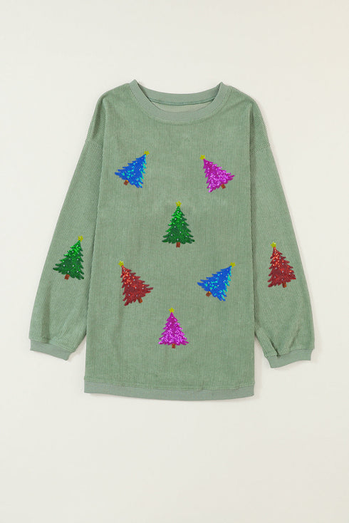 Corded Sequin Christmas Tree Patch Oversized Sweatshirt