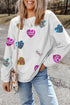 Corded Sequin Heart Patch Oversized Tunic Pullover