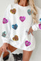 Corded Sequin Heart Patch Oversized Tunic Pullover