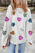 Corded Sequin Heart Patch Oversized Tunic Pullover