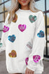 Corded Sequin Heart Patch Oversized Tunic Pullover