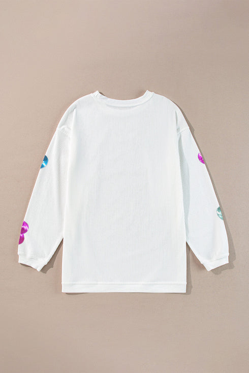 Corded Sequin Heart Patch Oversized Tunic Pullover