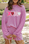 Corded Sequined Heart Letter Long Sleeve Shorts Graphic Sets