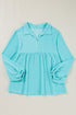 Corded Texture Collared Balloon Sleeve Babydoll Long Sleeve Top