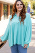 Corded Texture Collared Balloon Sleeve Babydoll Long Sleeve Top