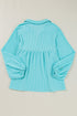 Corded Texture Collared Balloon Sleeve Babydoll Long Sleeve Top