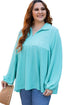 Corded Texture Collared Balloon Sleeve Babydoll Long Sleeve Top