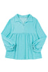 Corded Texture Collared Balloon Sleeve Babydoll Long Sleeve Top
