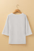 Corded Texture Drop Shoulder Three Quarter Sleeve V Neck Top