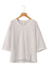 Corded Texture Drop Shoulder Three Quarter Sleeve V Neck Top