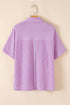 Corded Texture Flap Pocket Collared Button Front Short Sleeve Shirt