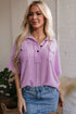 Corded Texture Flap Pocket Collared Button Front Short Sleeve Shirt