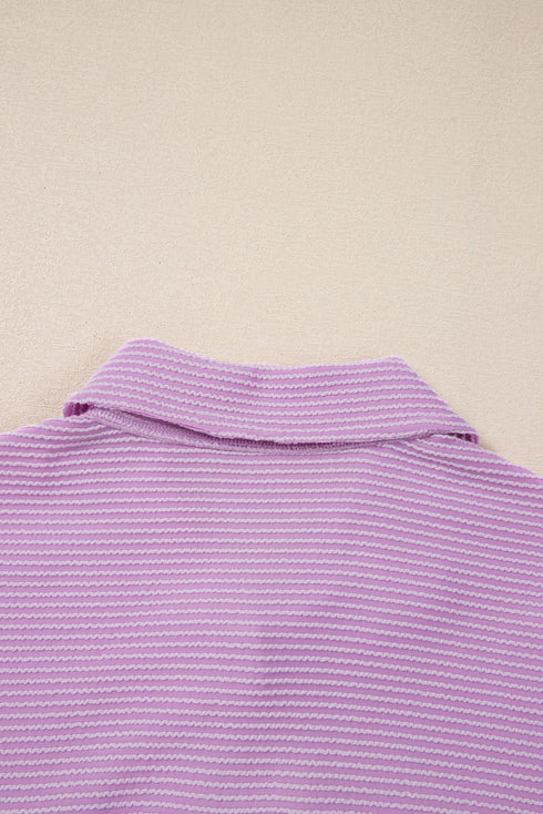 Corded Texture Flap Pocket Collared Button Front Short Sleeve Shirt