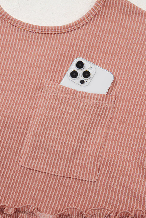 Corded Texture Frill Hem Pocketed Swing Mini Dress