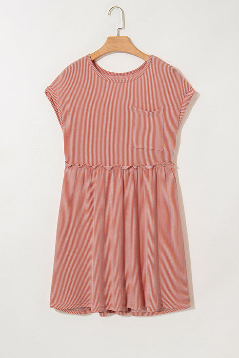 Corded Texture Frill Hem Pocketed Swing Mini Dress