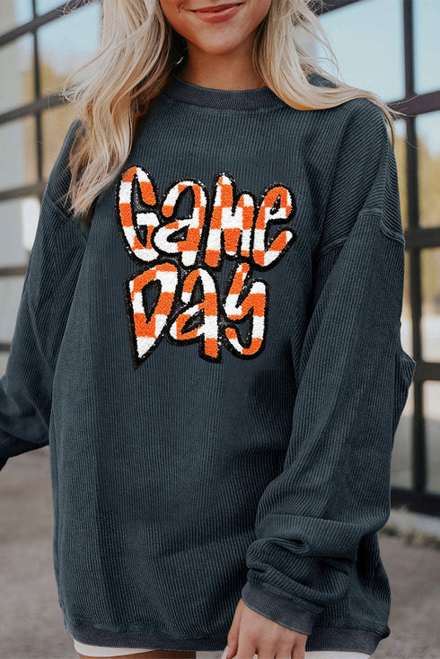 Corded Texture Game Day Graphic Pullover Sweatshirt