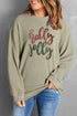 Corded Texture Glitter Script Graphic Pullover Sweatshirt