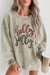 Corded Texture Glitter Script Graphic Pullover Sweatshirt