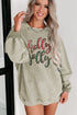 Corded Texture Glitter Script Graphic Pullover Sweatshirt