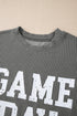 Corded Texture Graphic Letter Print Pullover Top