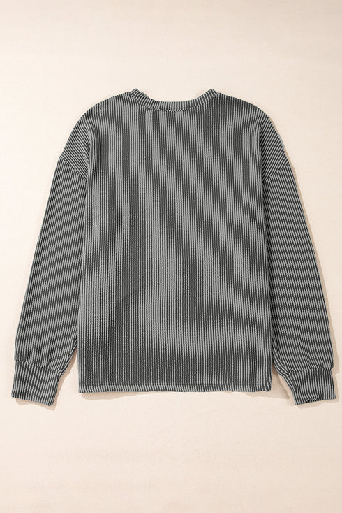 Corded Texture Graphic Letter Print Pullover Top