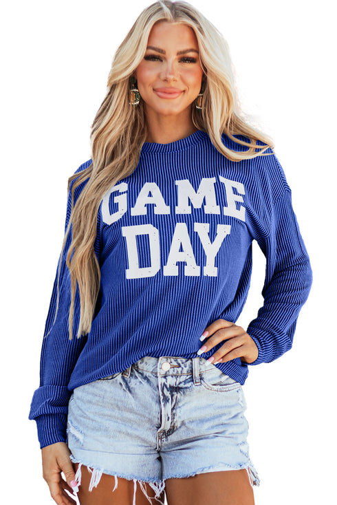 Corded Texture Graphic Letter Print Pullover Top