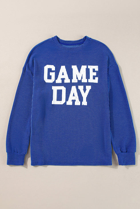 Corded Texture Graphic Letter Print Pullover Top