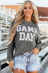 Corded Texture Graphic Letter Print Pullover Top
