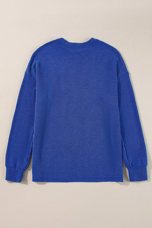 Corded Texture Graphic Letter Print Pullover Top