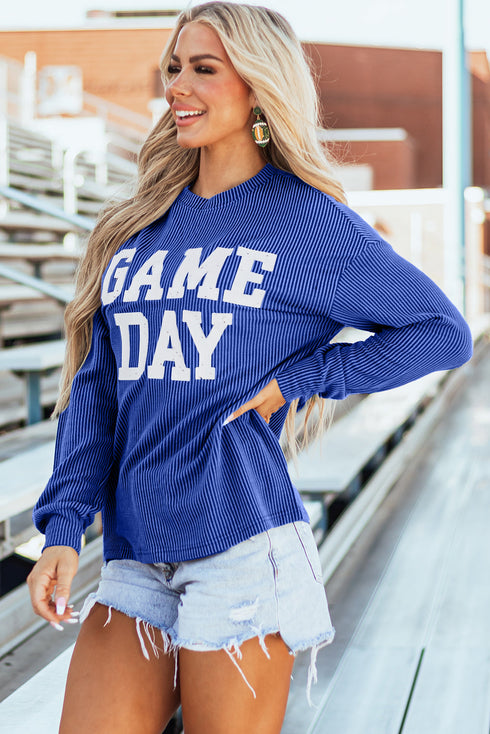 Corded Texture Graphic Letter Print Pullover Top