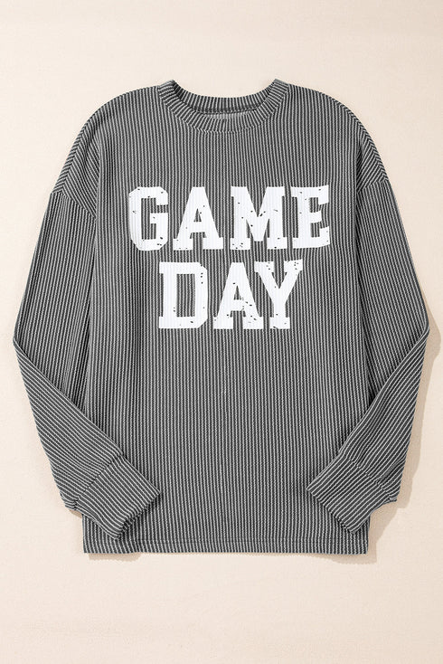 Corded Texture Graphic Letter Print Pullover Top