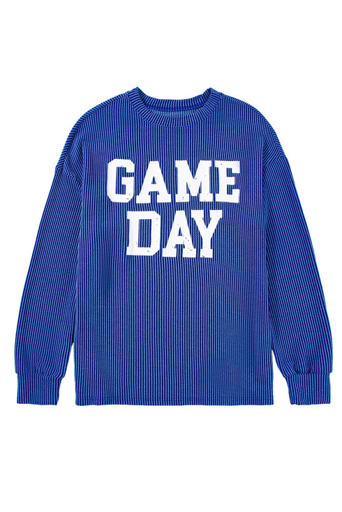 Corded Texture Graphic Letter Print Pullover Top