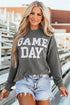 Corded Texture Graphic Letter Print Pullover Top
