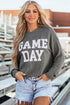 Corded Texture Graphic Letter Print Pullover Top