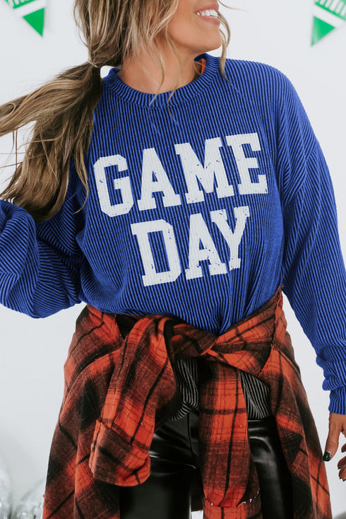 Corded Texture Graphic Letter Print Pullover Top