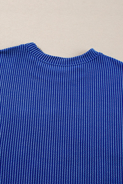 Corded Texture Graphic Letter Print Pullover Top