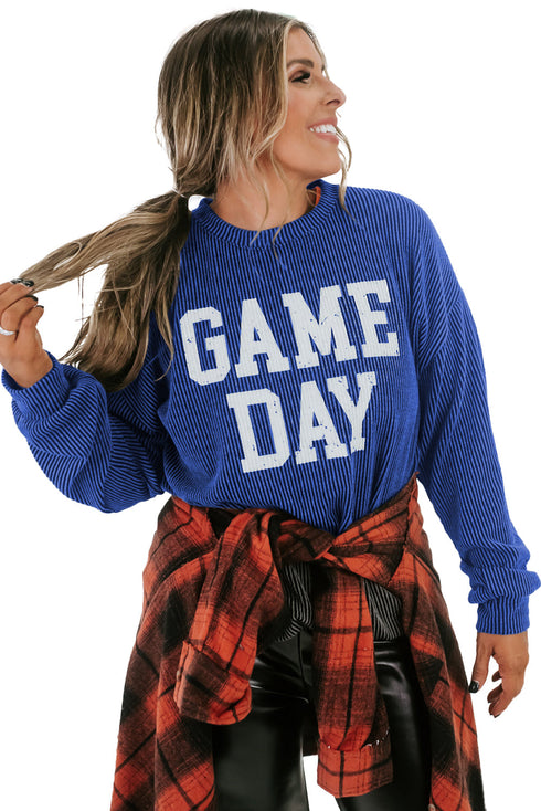 Corded Texture Graphic Letter Print Pullover Top