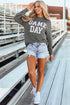 Corded Texture Graphic Letter Print Pullover Top