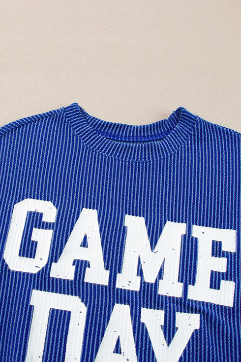 Corded Texture Graphic Letter Print Pullover Top