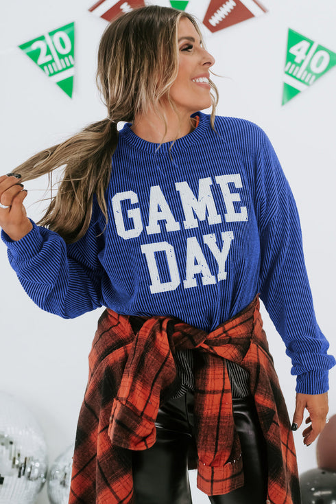 Corded Texture Graphic Letter Print Pullover Top