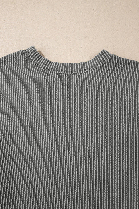 Corded Texture Graphic Letter Print Pullover Top