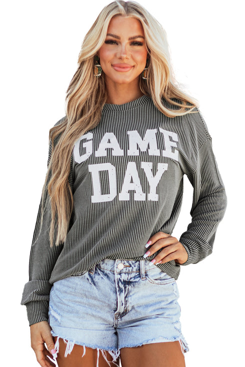 Corded Texture Graphic Letter Print Pullover Top