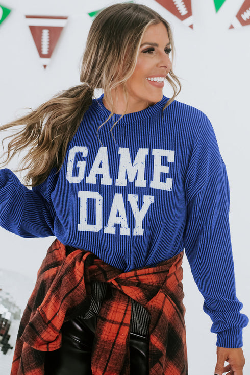 Corded Texture Graphic Letter Print Pullover Top